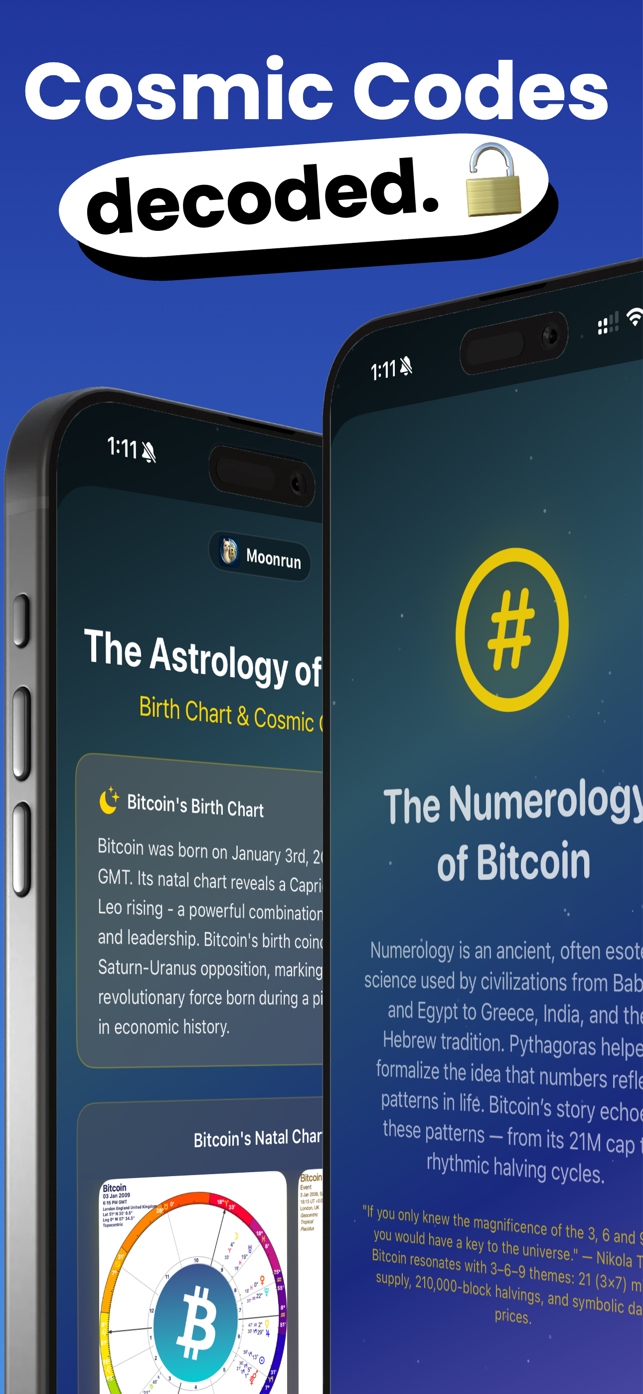 Screenshot of Moonrun app showing esoteric knowledge of Bitcoin